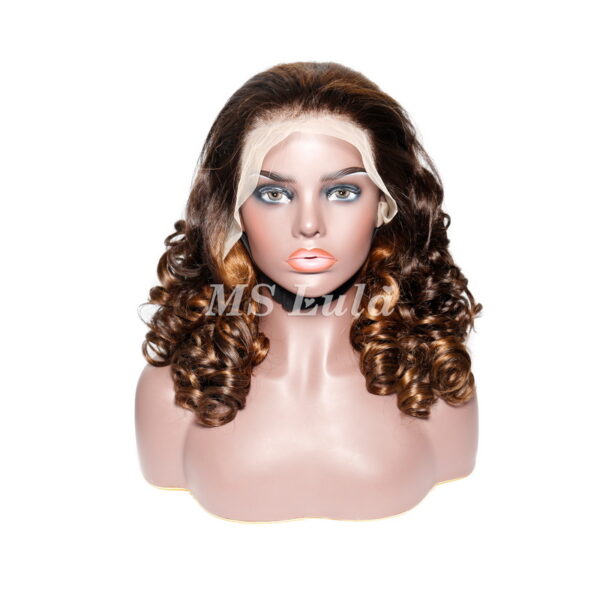 #4/30 Double Drawn Bouncy Curl 13x4 Transparent Lace Full Frontal 300% Density Wig - Image 2